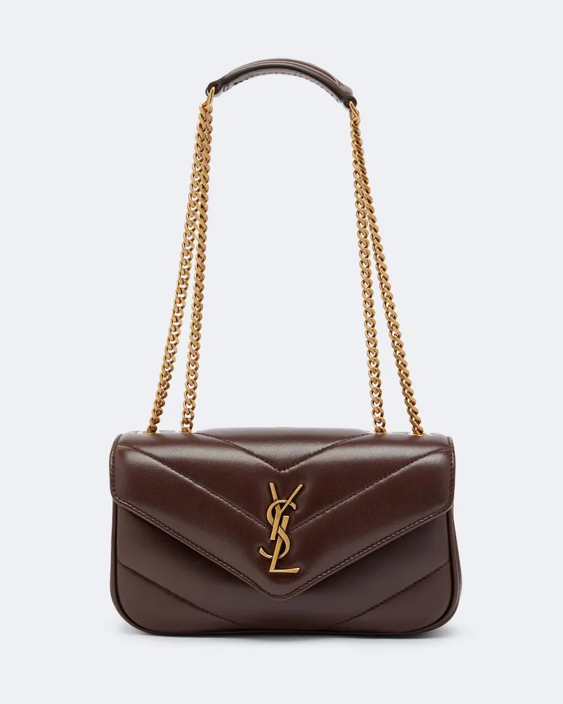 Saint Laurent Borsa a spalla Loulou Mini in pelle Marrone