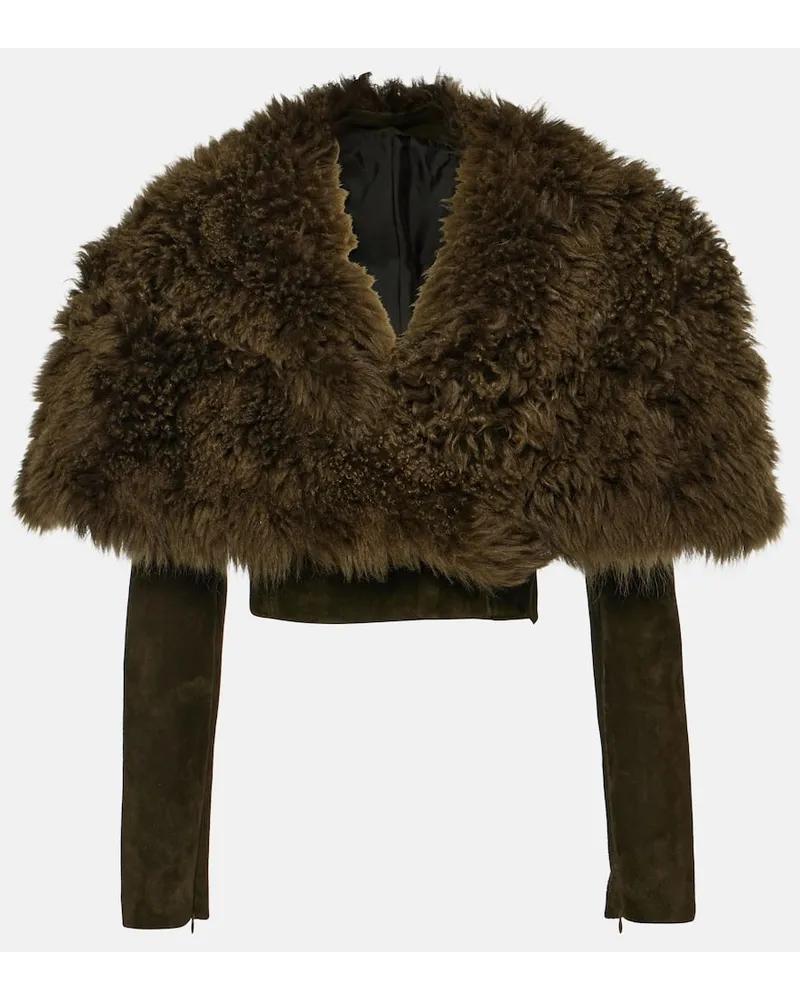 Alaïa AlaÃ¯a Giacca cropped in shearling e suede Verde