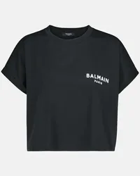 Balmain T-shirt cropped in cotone con logo Nero