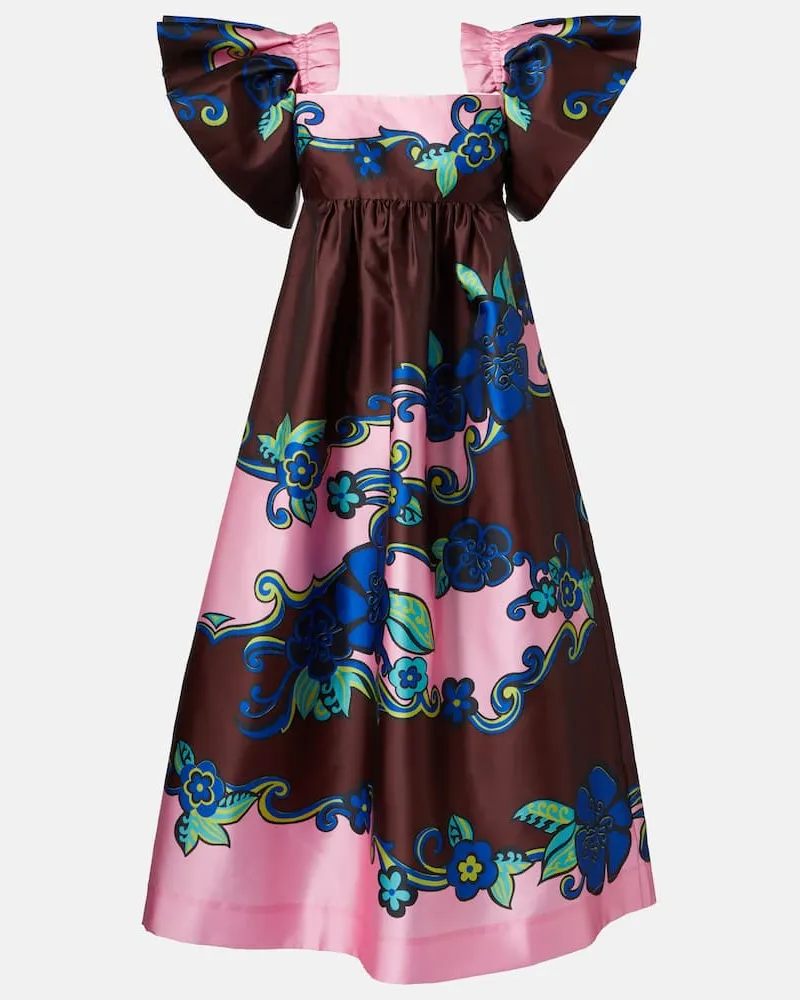 ALEMAIS AlÃ©mais Abito lungo in raso con scollo bardot Multicolore