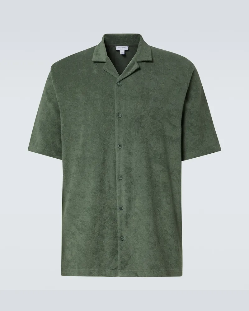 Sunspel Camicia bowling in spugna di cotone Verde