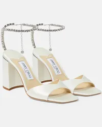 Jimmy Choo Sandali Saeda 85 in raso con cristalli Bianco