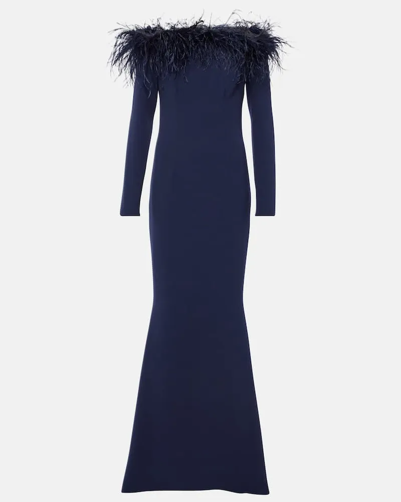 Safiyaa Abito lungo Starlana con piume Blu