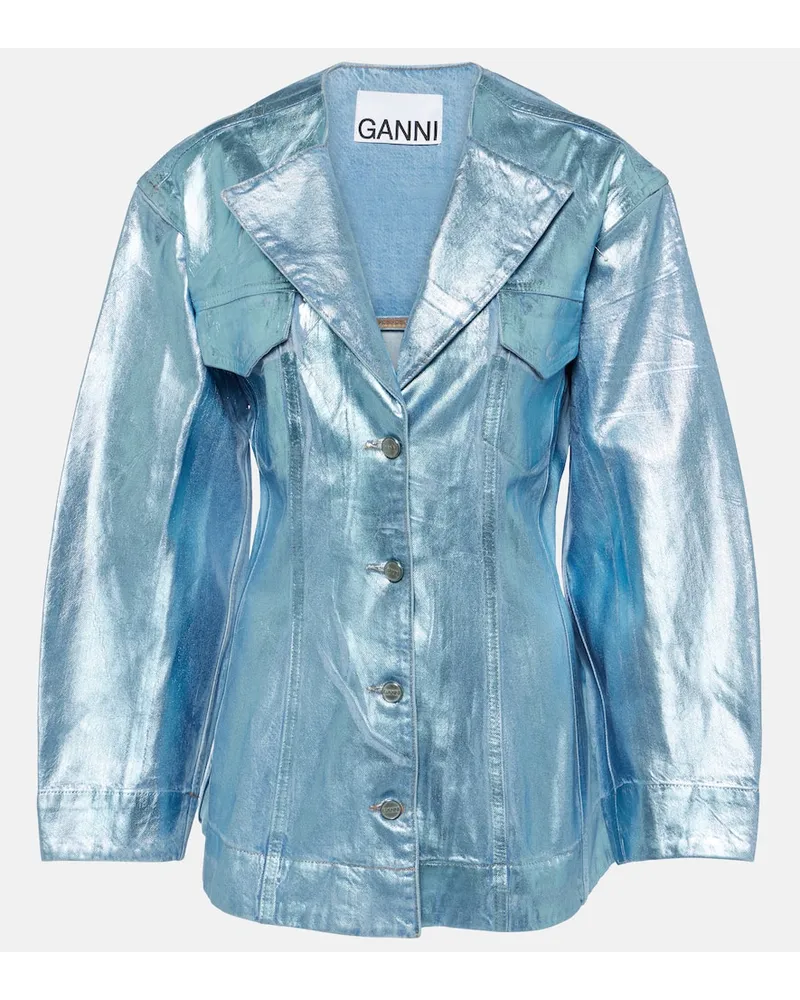 Ganni Blazer in denim metallizzato Blu