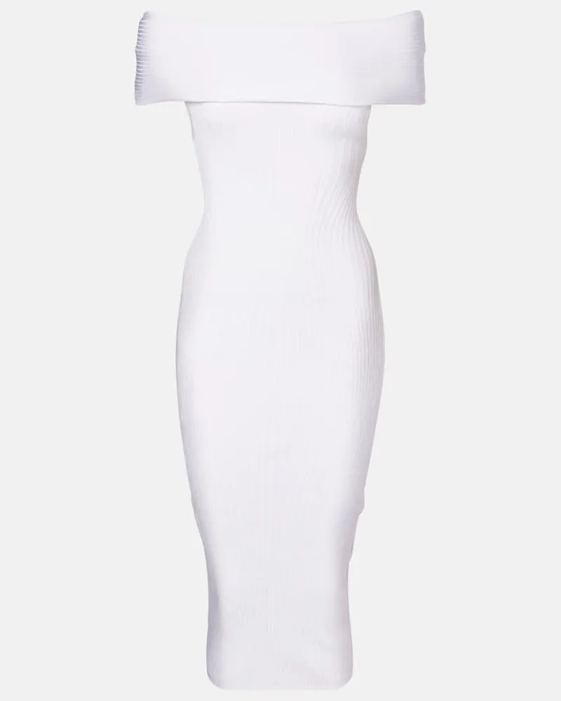 Thierry Mugler Abito midi in maglia a coste Bianco