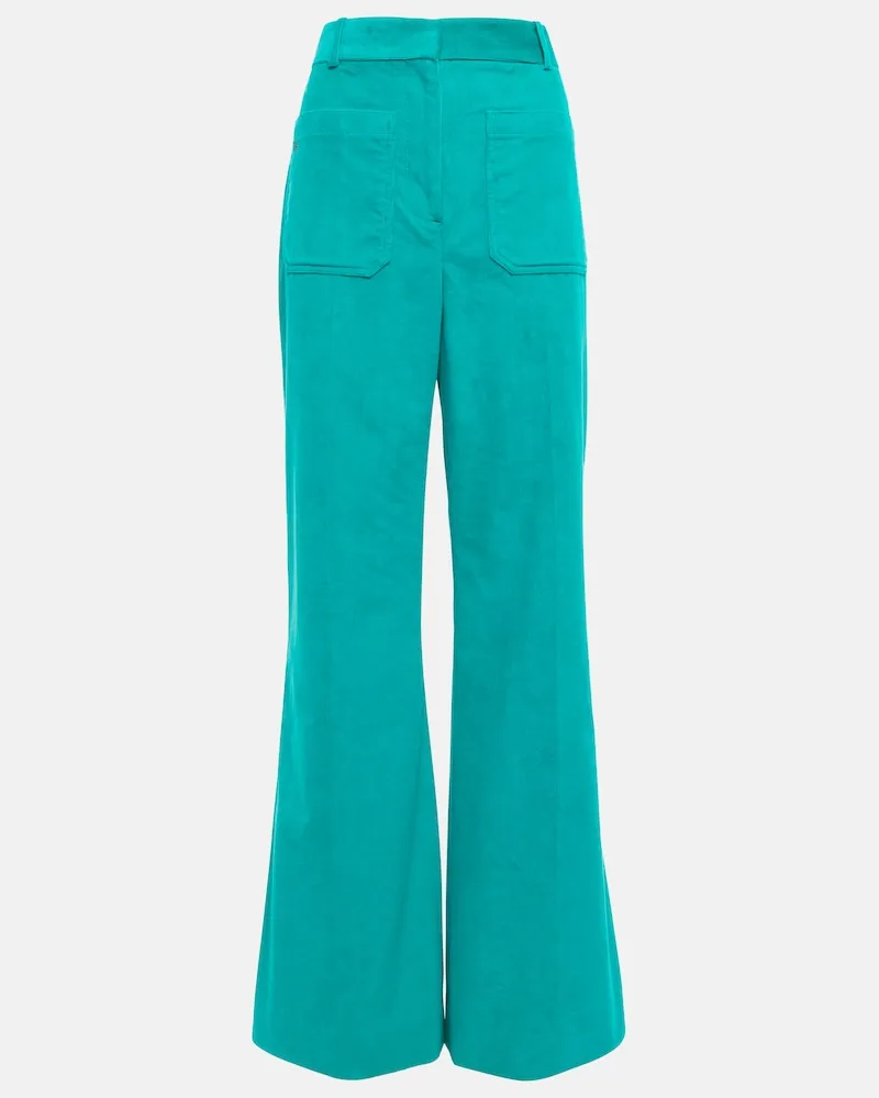 Victoria Beckham Pantaloni Alina in velluto a gamba larga Turchese