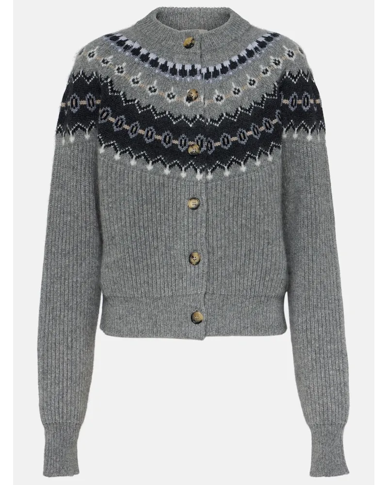 KHAITE Cardigan Michaela Fair Isle in misto cashmere Grigio