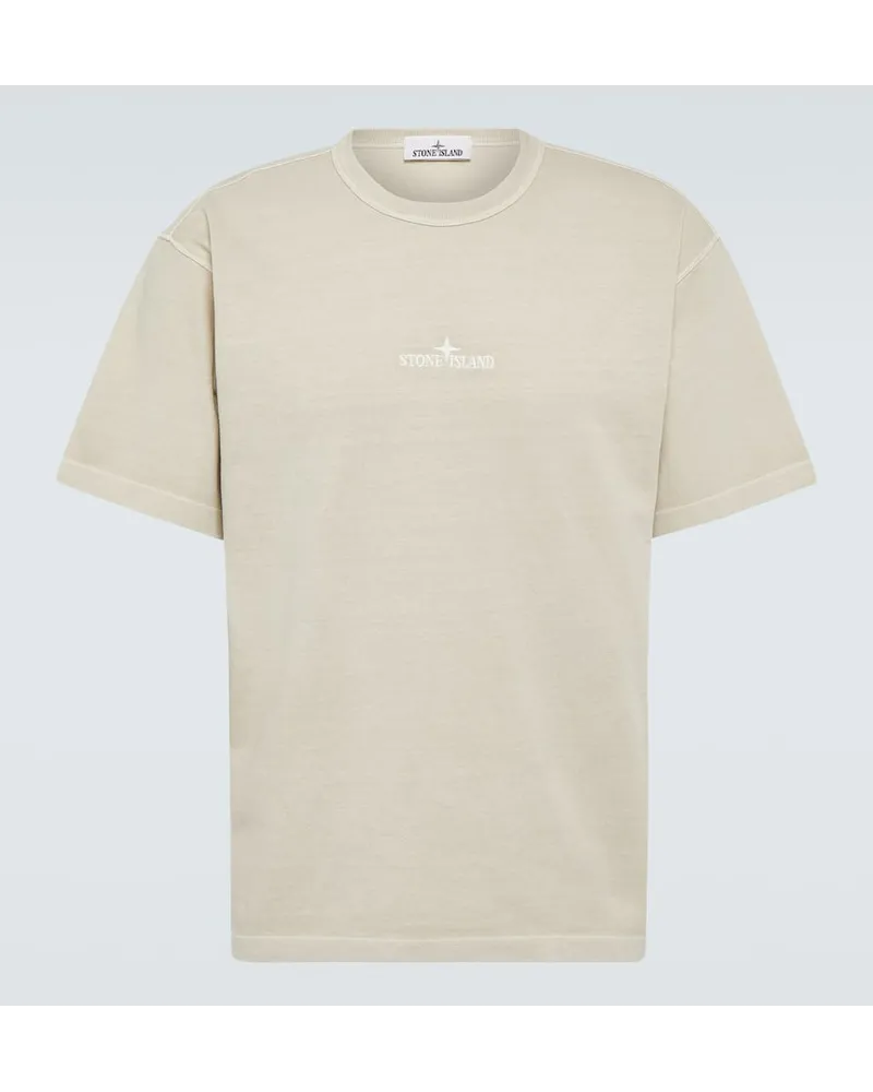 Stone Island T-shirt in jersey di cotone con logo Beige