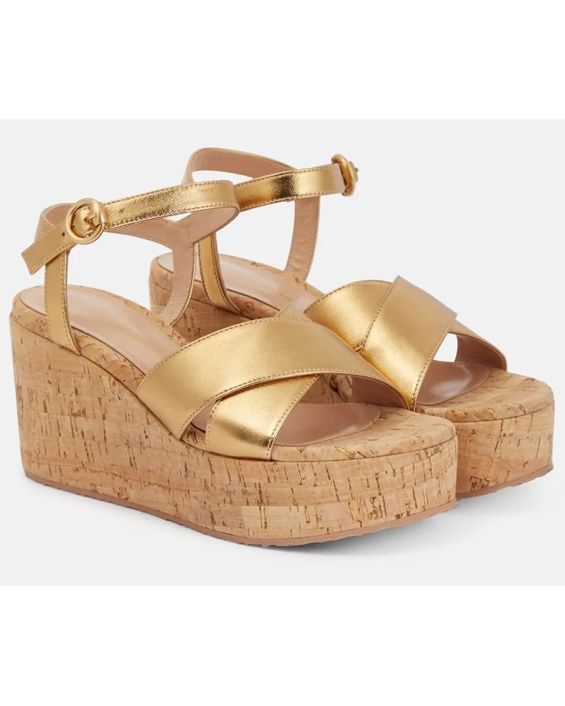 Gianvito Rossi Sandali in pelle con zeppa Oro