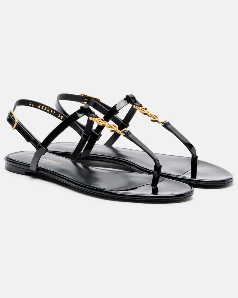 Saint Laurent Sandali infradito Cassandre in vernice Nero