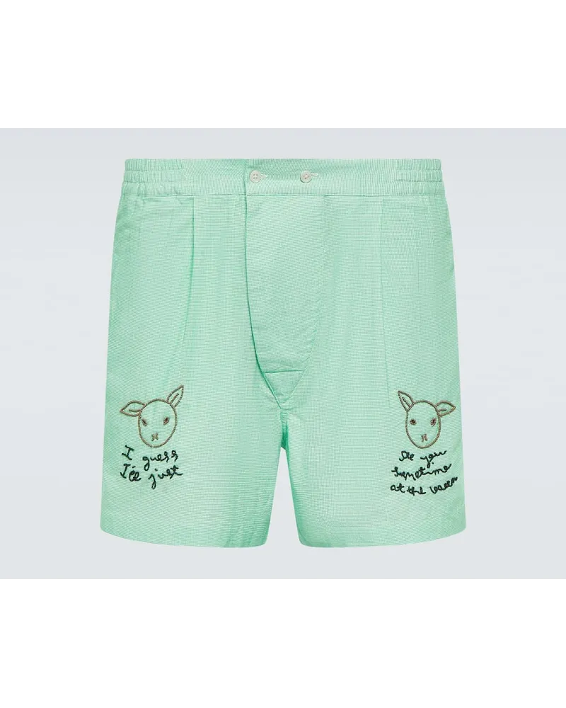 BODE Shorts See You At The Barn in cotone Verde