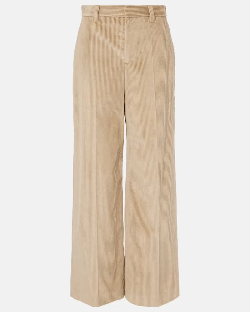 Brunello Cucinelli Pantaloni in velluto a coste a vita alta Beige