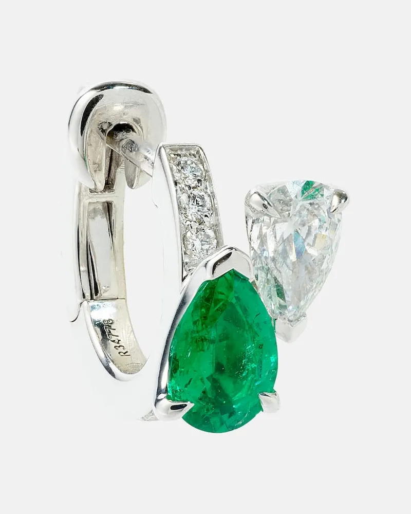 Repossi Orecchino singolo Serti sur Vide in oro bianco 18kt con diamanti e smeraldo Argento
