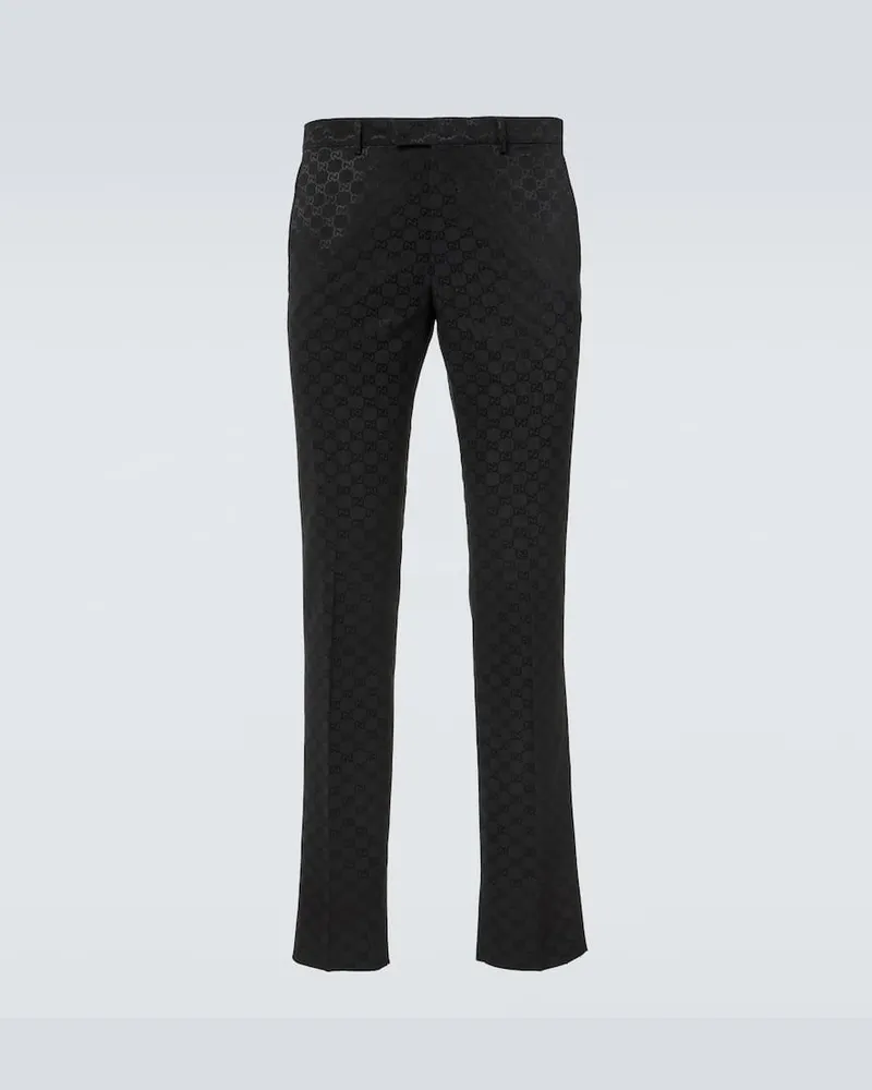 Gucci Pantaloni in misto cotone GG Nero
