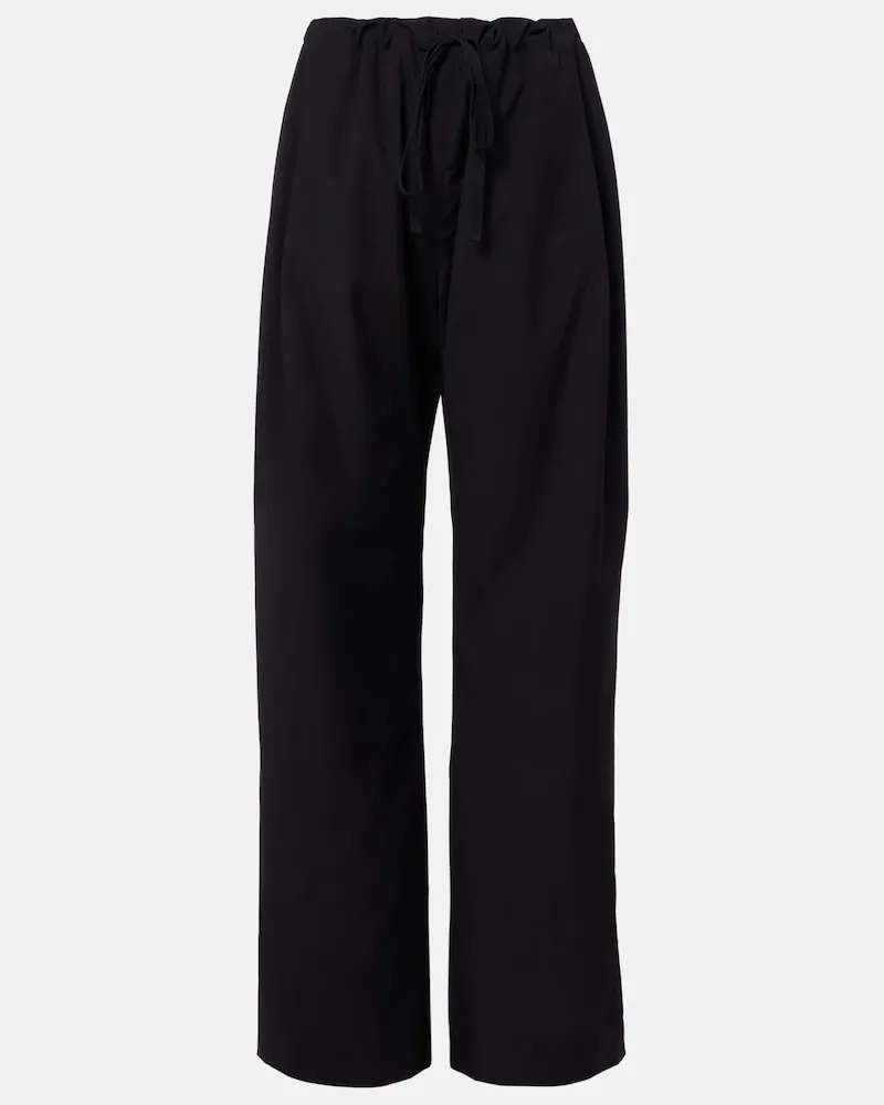 KHAITE Pantaloni Rohen in lana vergine a gamba larga Nero