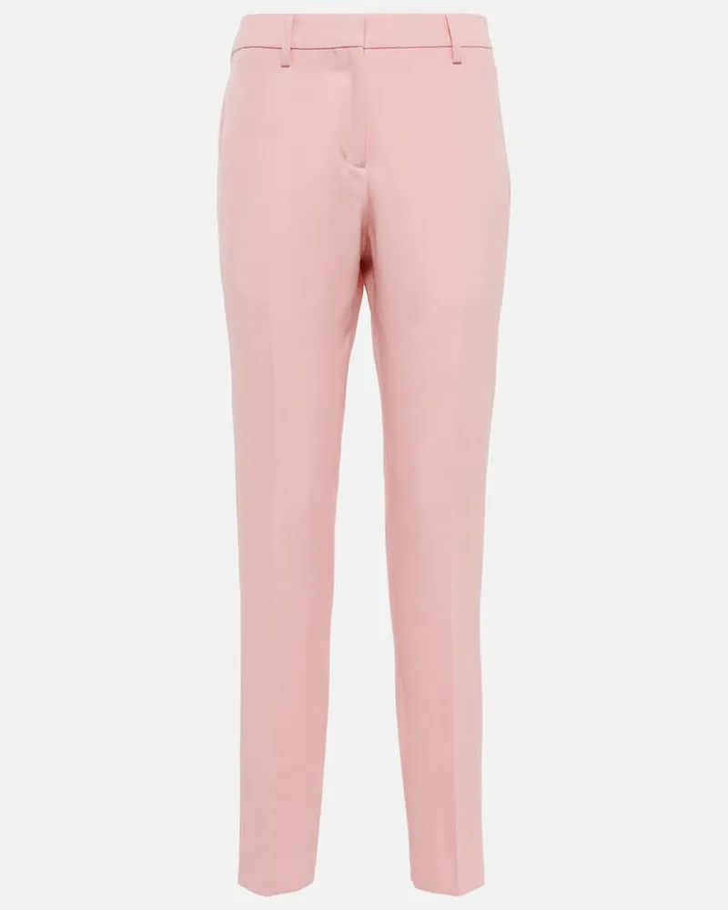 Burberry Pantaloni slim in lana a vita media Rosa