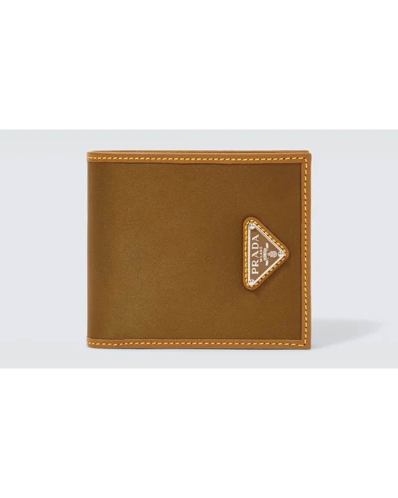 Prada Portafoglio Re-Nylon con pelle Marrone