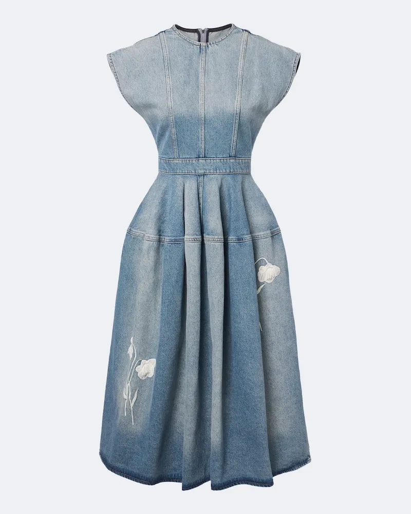Erdem Gonna midi di jeans con applicazioni floreali Blu