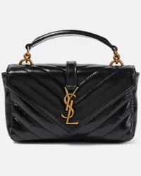 Saint Laurent Borsa a spalla College Mini in pelle metalassé Nero