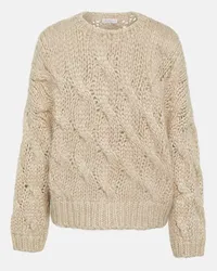 Brunello Cucinelli Pullover in misto mohair a trecce Beige