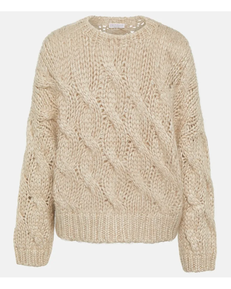 Brunello Cucinelli Pullover in misto mohair a trecce Beige