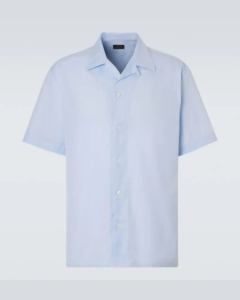 Brioni Camicia bowling in popeline di cotone a righe Blu