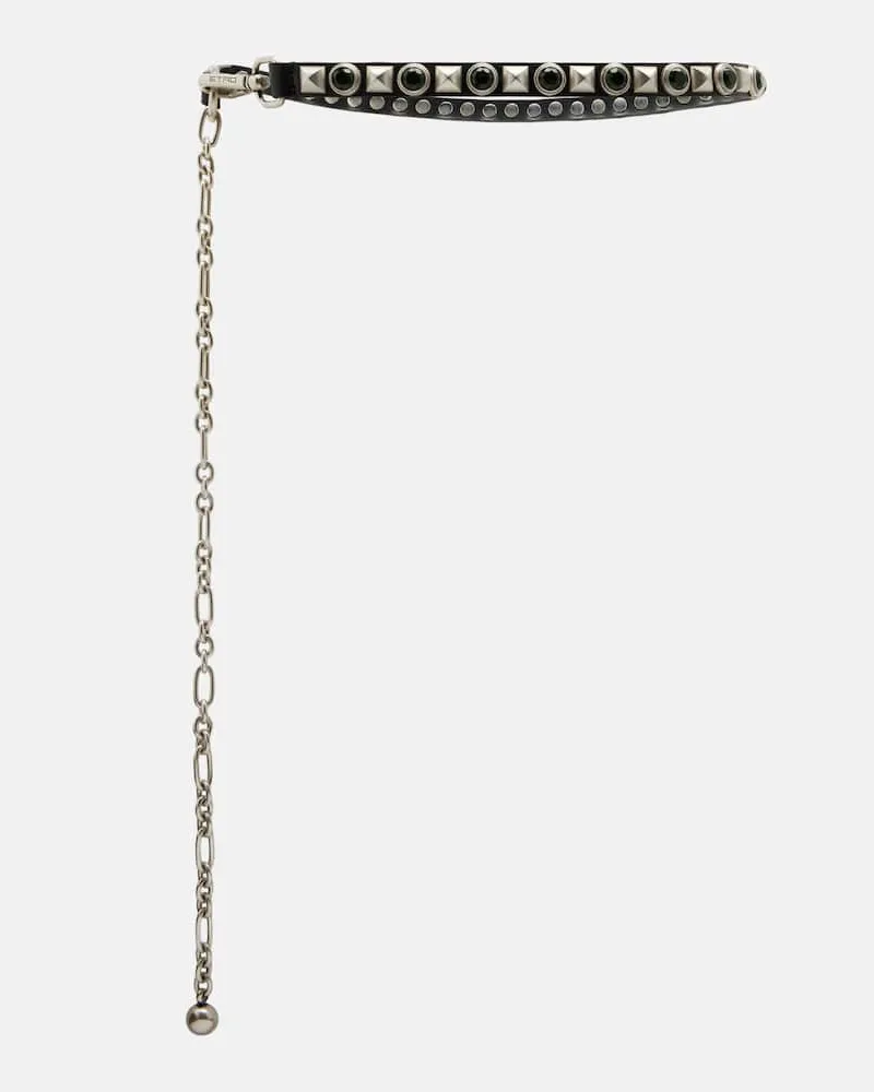 Etro Cintura in pelle con cristalli Nero