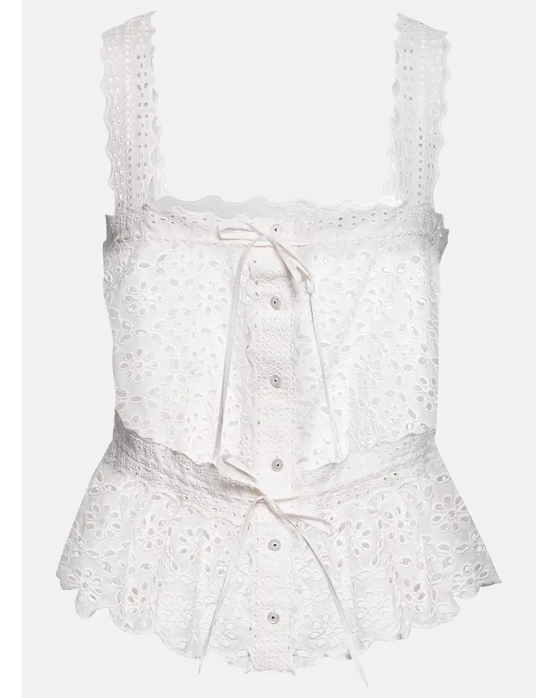 Veronica Beard Top Evert in cotone sangallo Bianco