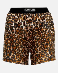 Tom Ford Shorts in misto seta con stampa Marrone