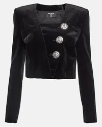 Balmain Blazer cropped in velluto Nero