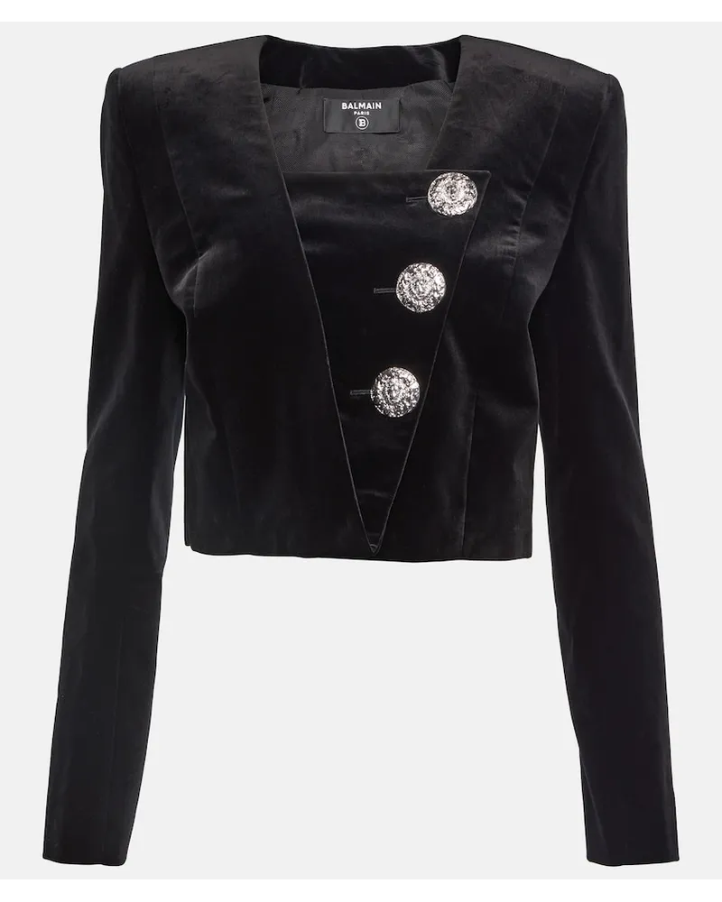 Balmain Blazer cropped in velluto Nero