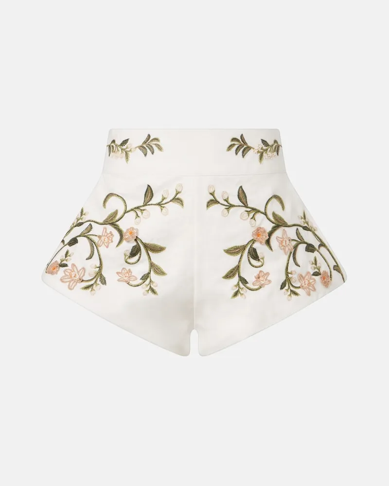 AGUA BENDITA Shorts Gatti in lino con ricamo Bianco