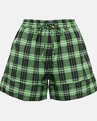 Ganni Shorts a quadri in seersucker Verde