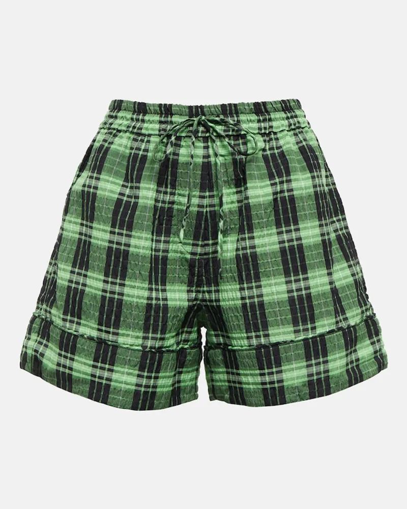 Ganni Shorts a quadri in seersucker Verde