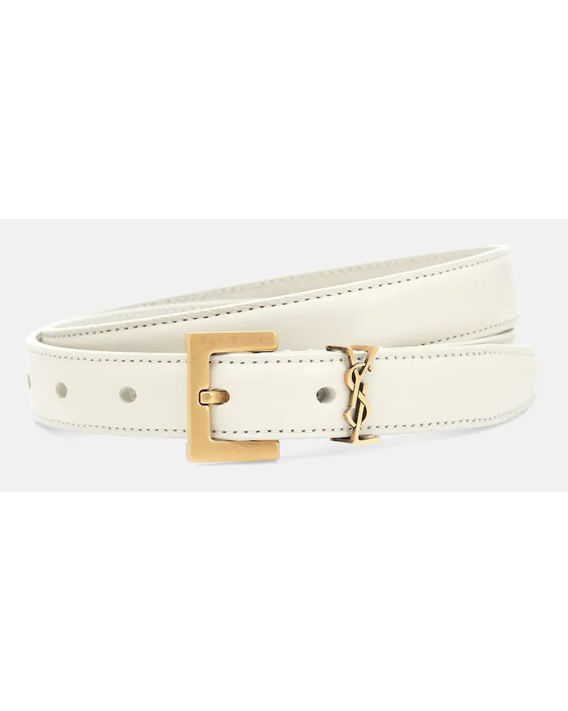 Saint Laurent Cintura slim Cassandre in pelle Bianco
