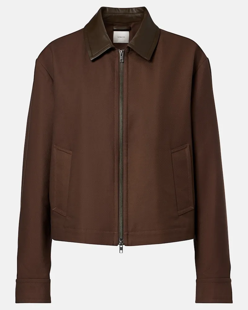 Vince Giacca cropped in twill di cotone con pelle Marrone