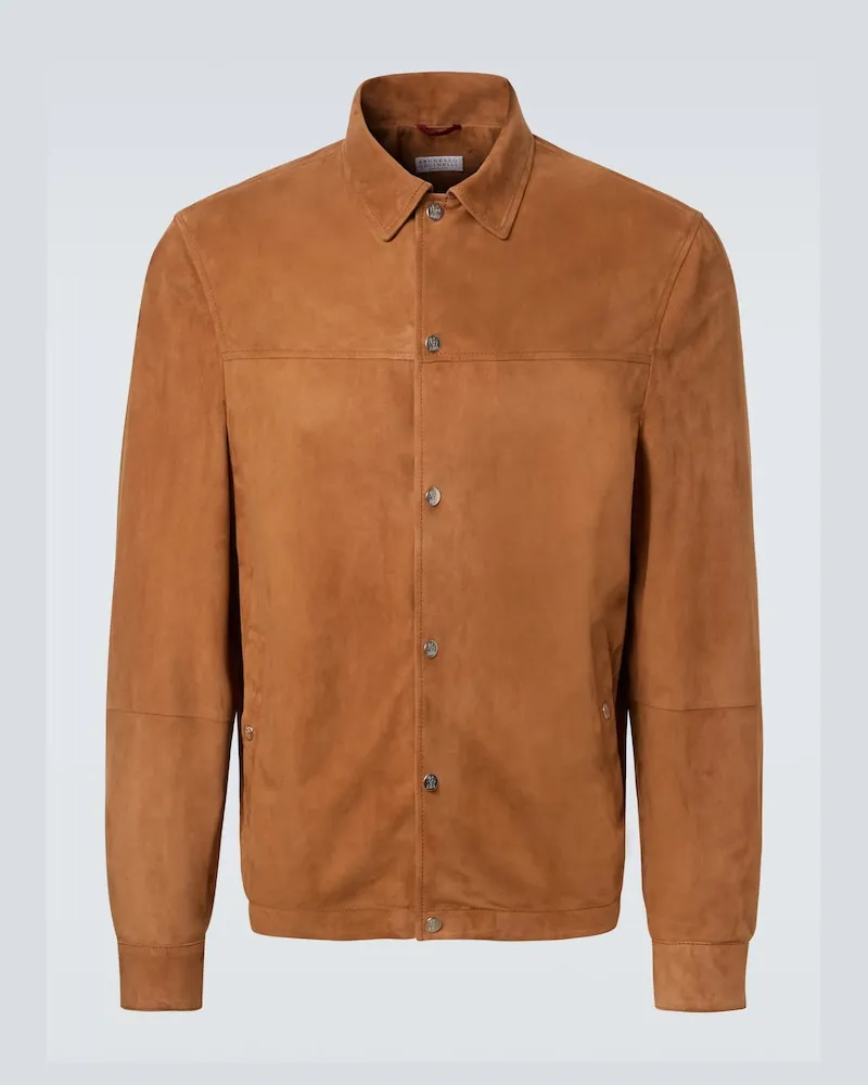 Brunello Cucinelli Giacca camicia in suede Marrone