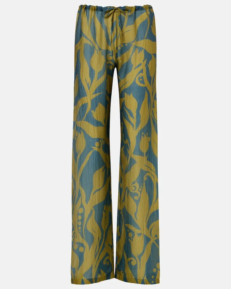 Dries van Noten Pantaloni Pachas regular in seta con stampa Verde