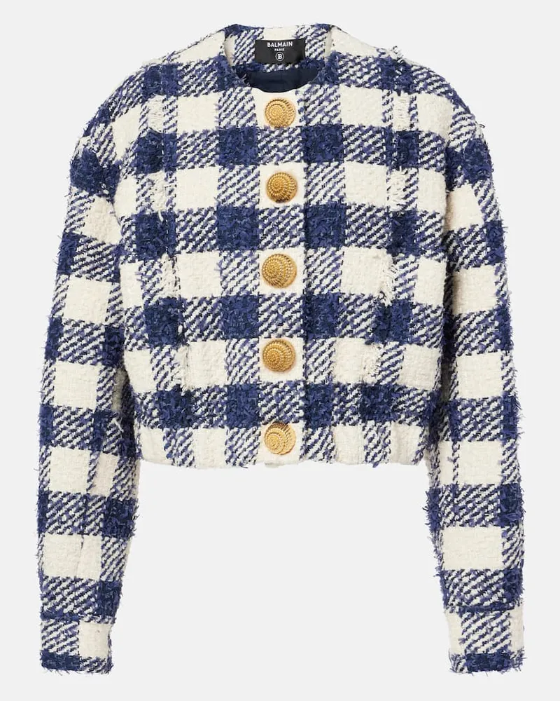 Balmain Giacca in tweed di misto cotone a quadri Blu