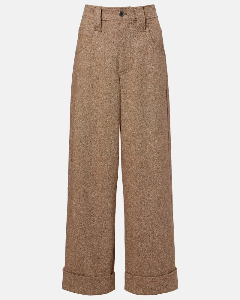 Brunello Cucinelli Pantaloni a gamba larga in misto lana Beige