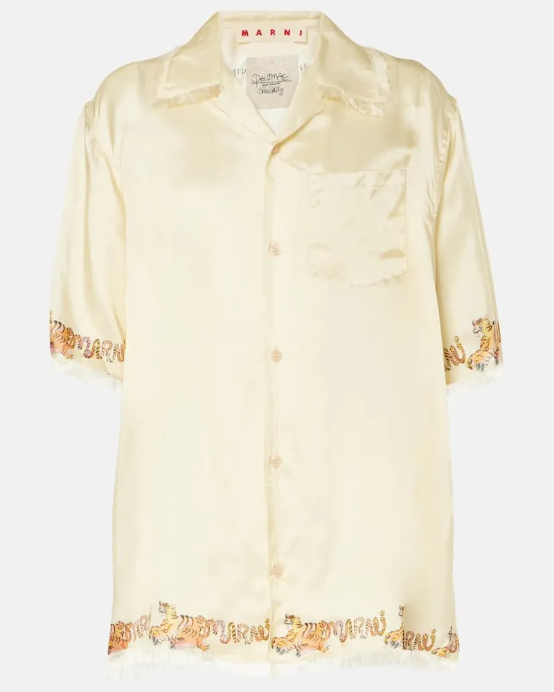 Marni Camicia in raso con stampa Bianco