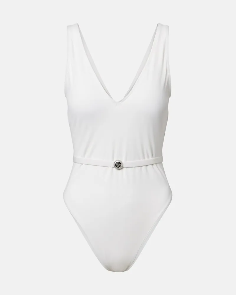 Tory Burch Costume intero Double T con cintura Bianco