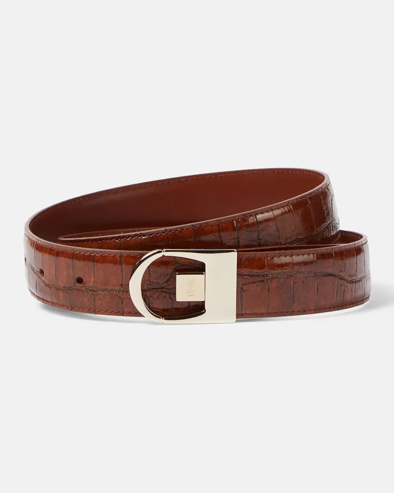 Saint Laurent Cintura reversibile in pelle stampata Marrone