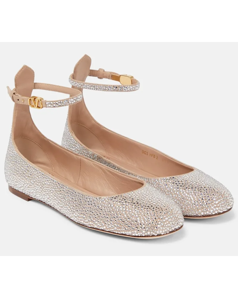 Valentino Garavani Ballerine Tan-Go in suede con cristalli Beige
