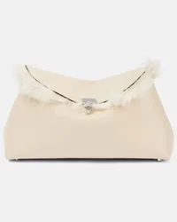 Totême Clutch T-Lock in pelle e shearling Bianco