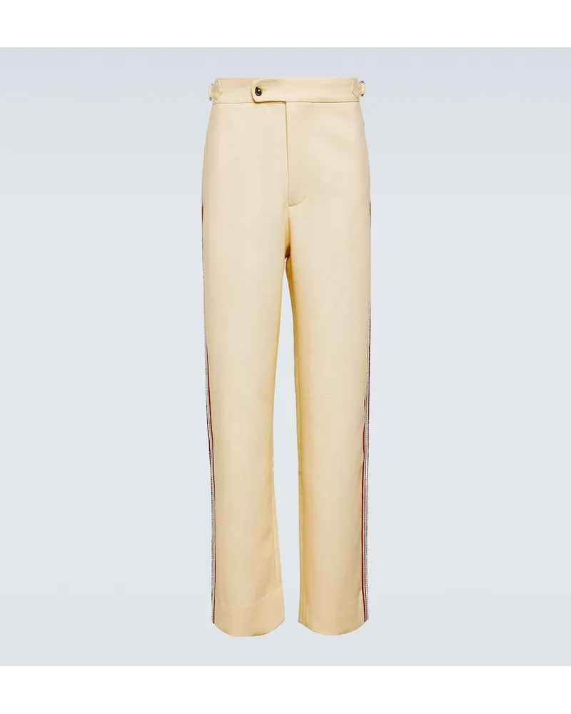 BODE Pantaloni regular Stria in cotone con perline Bianco
