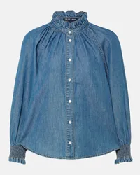 Veronica Beard Camicia di jeans Calisto con ruches Blu