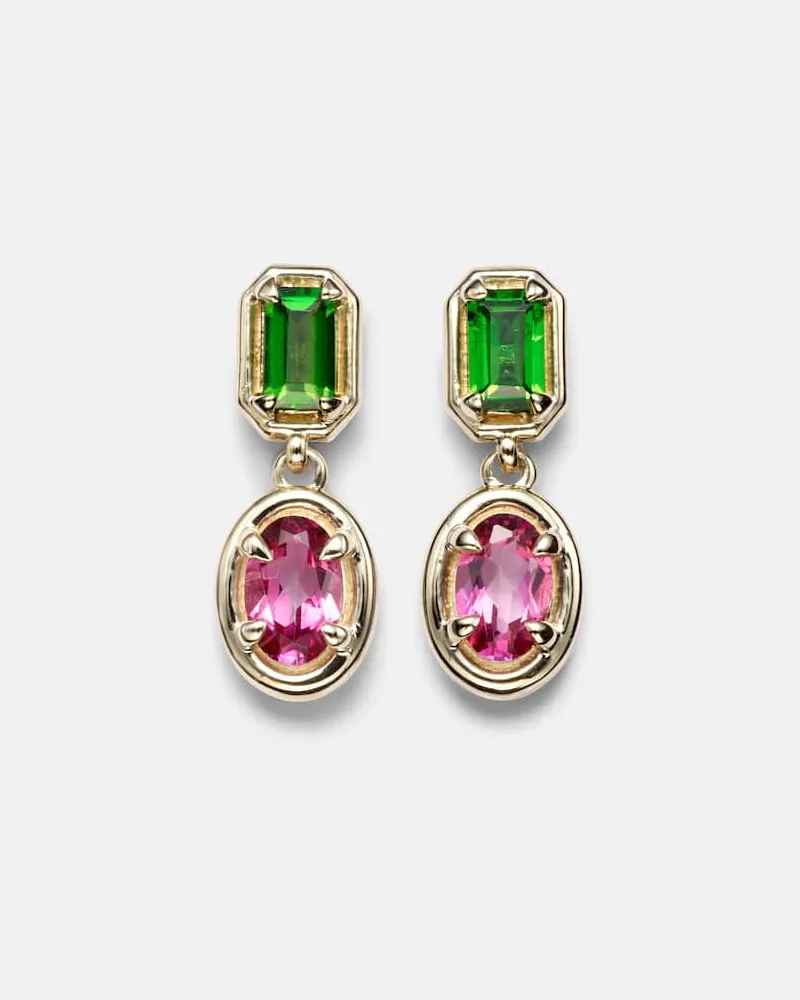 Stone & Strand Orecchini in oro 10kt con cromo diopside e topazio Oro