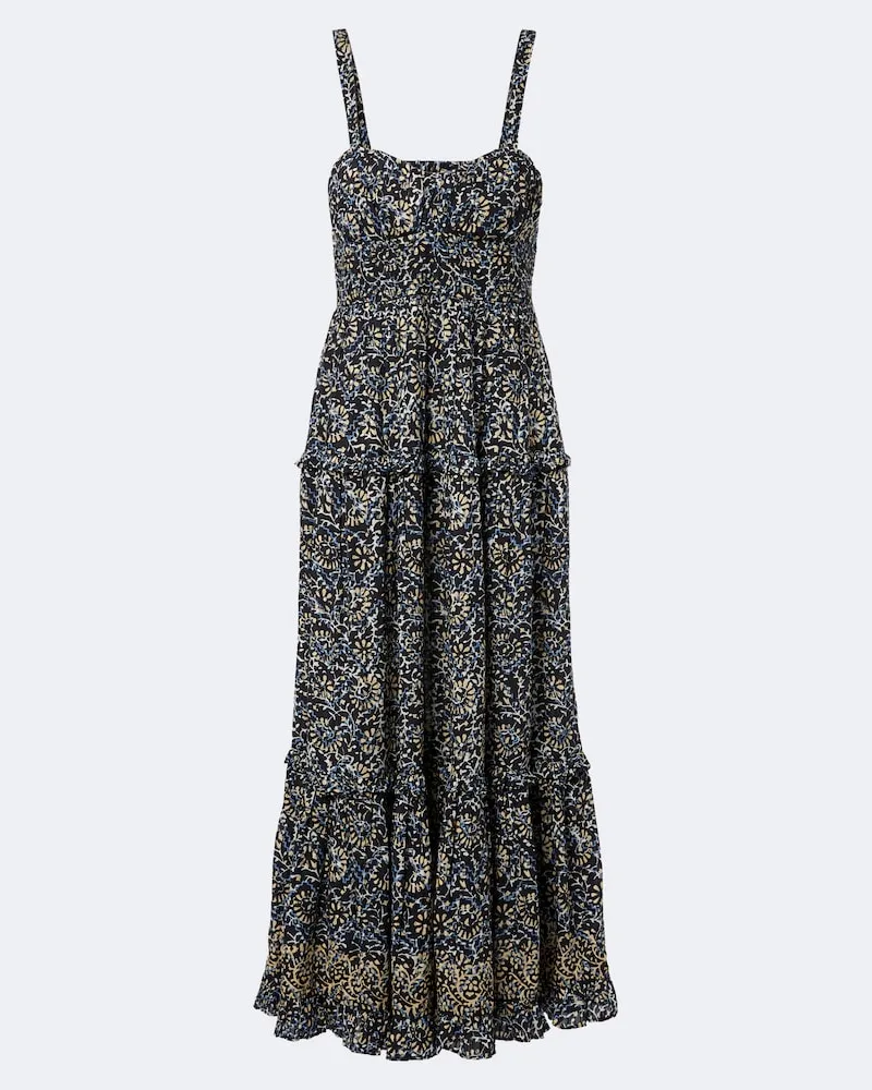 Ulla Johnson Abito midi Ophelia in misto cotone con stampa Blu