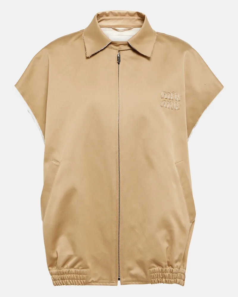 Miu Miu Gilet in twill di cotone con zip Beige